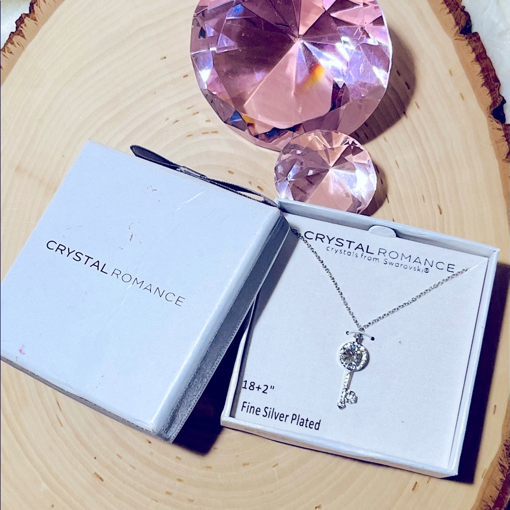 Crystal Romance fine silver plated key necklace with Swarovski crystals. NWT